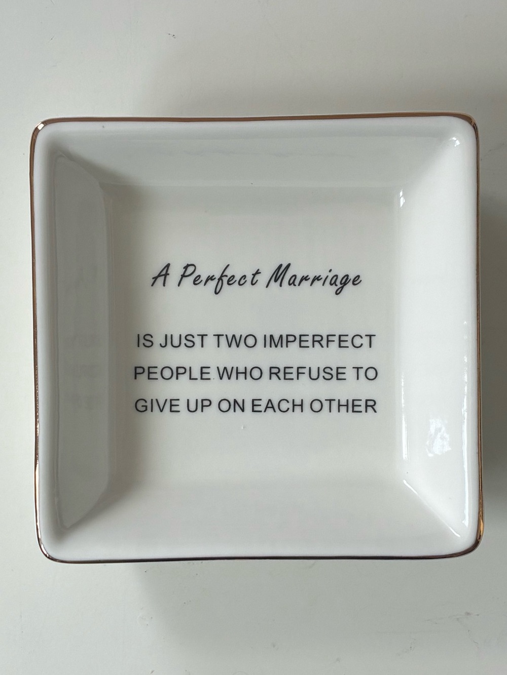 Engagement wedding gift Decorative Ceramic Trinket Dish - White with Gold Trim